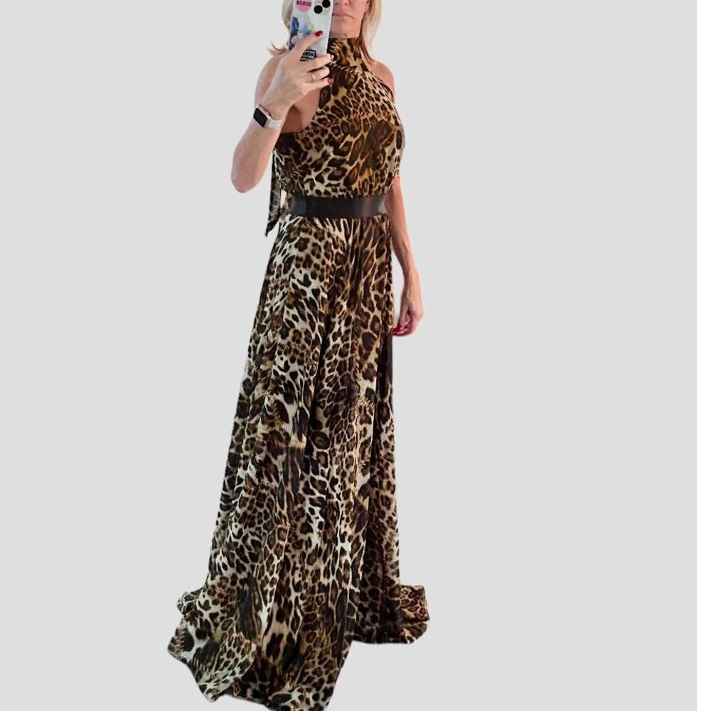 NWOT Va Va Voom Leopard Animal Print LONG Maxi Dress Size Medium